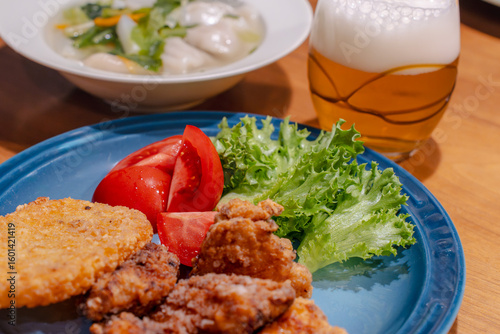 Wallpaper Mural Japanese Dinner with Soup Dumplings and Fried Chicken / 水餃子と唐揚げの夕食
 Torontodigital.ca