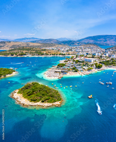View of Bora Bora beach in Ksamil, Albanian Riviera. Ksamil islands are located near the Saranda, Albania.