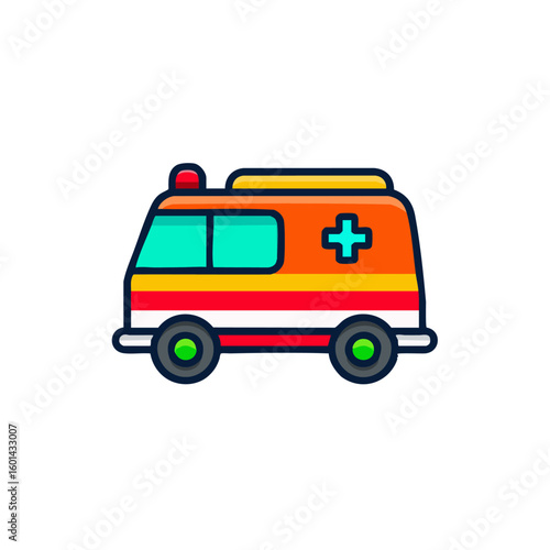 Wallpaper Mural Colorful Ambulance  vector Icon in Flat Cartoon vibes  with Medical sign and Emergency Light Torontodigital.ca