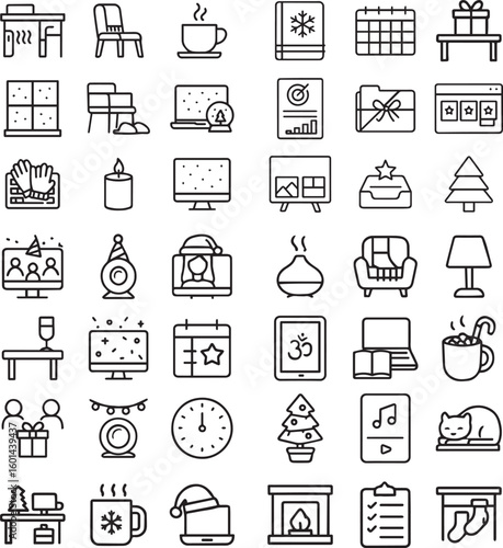 Modern home office icon set for remote work and productivity