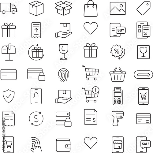 Online shopping icons set with e commerce elements