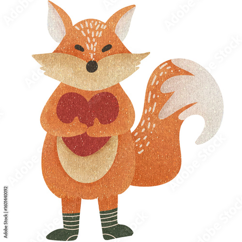 A cute fox holding red heart
