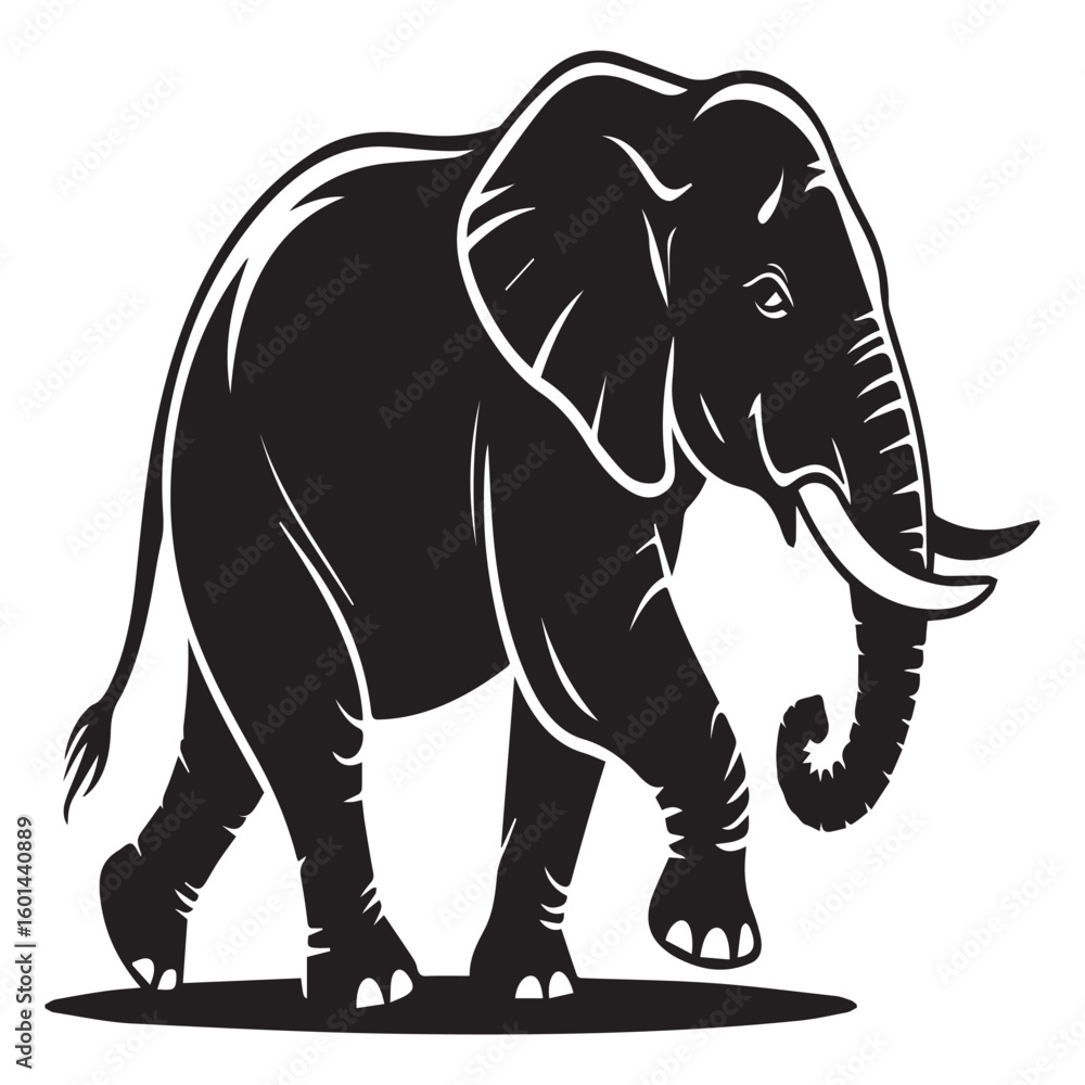 Obraz premium A powerful elephant walking steadily forward isolated on white background