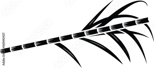 A striking black and white graphic features stylized sugarcane stalk with leaves, ideal for designs needing a natural, tropical, or agricultural element with a clean, modern aesthetic.