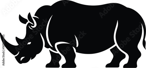 A bold rhino silhouette showcases the strength and beauty of this endangered species, perfect for wildlife conservation projects, educational materials, or striking logo designs.