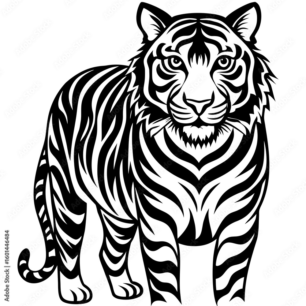 Fototapeta premium Vector art of a striking tiger with bold stripes isolated on white background