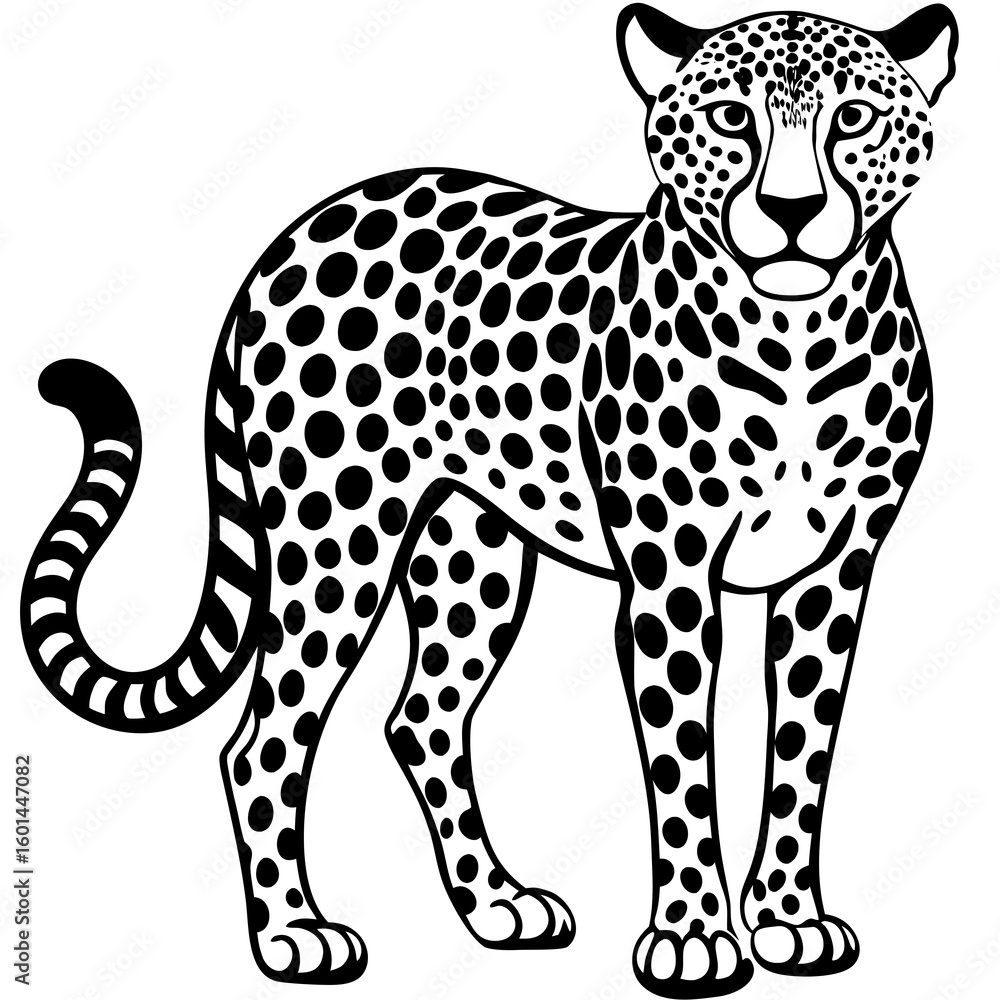 Fototapeta premium Vector art of a black and white cheetah standing tall isolated on white background