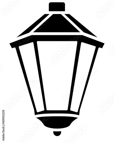Vintage lantern vector silhouette image for stencil, logo or pictogram. Vintage street lantern for stencil or laser cutting