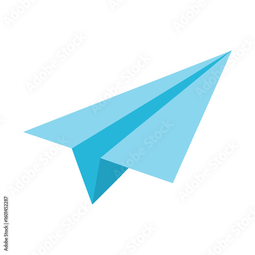 Simple Blue Paper Airplane Illustration on White Background.