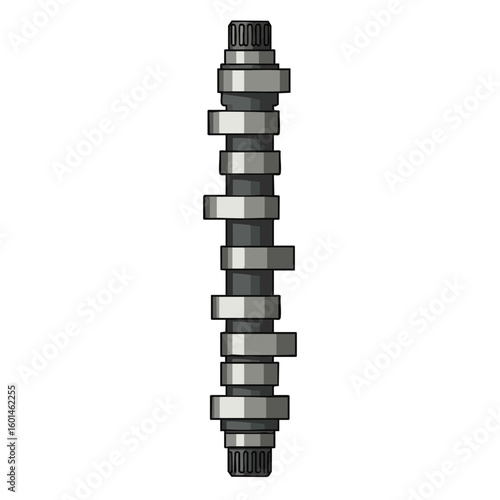 Vector illustration of metal camshaft mechanical part on white background, engine component