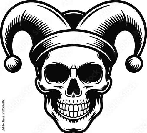 Illustration of a skull wearing a jester hat on a white background vector
