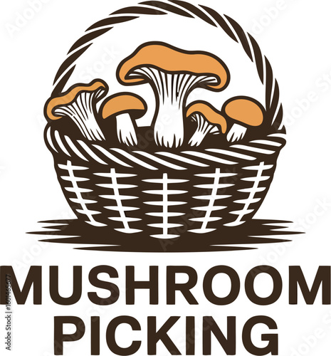 Illustration of a basket filled with mushrooms for mushroom picking concept