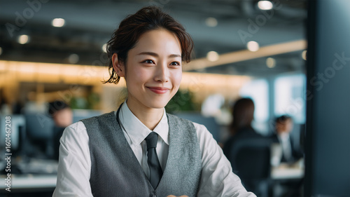 Wallpaper Mural 日本人女性が笑顔でPC作業する Torontodigital.ca