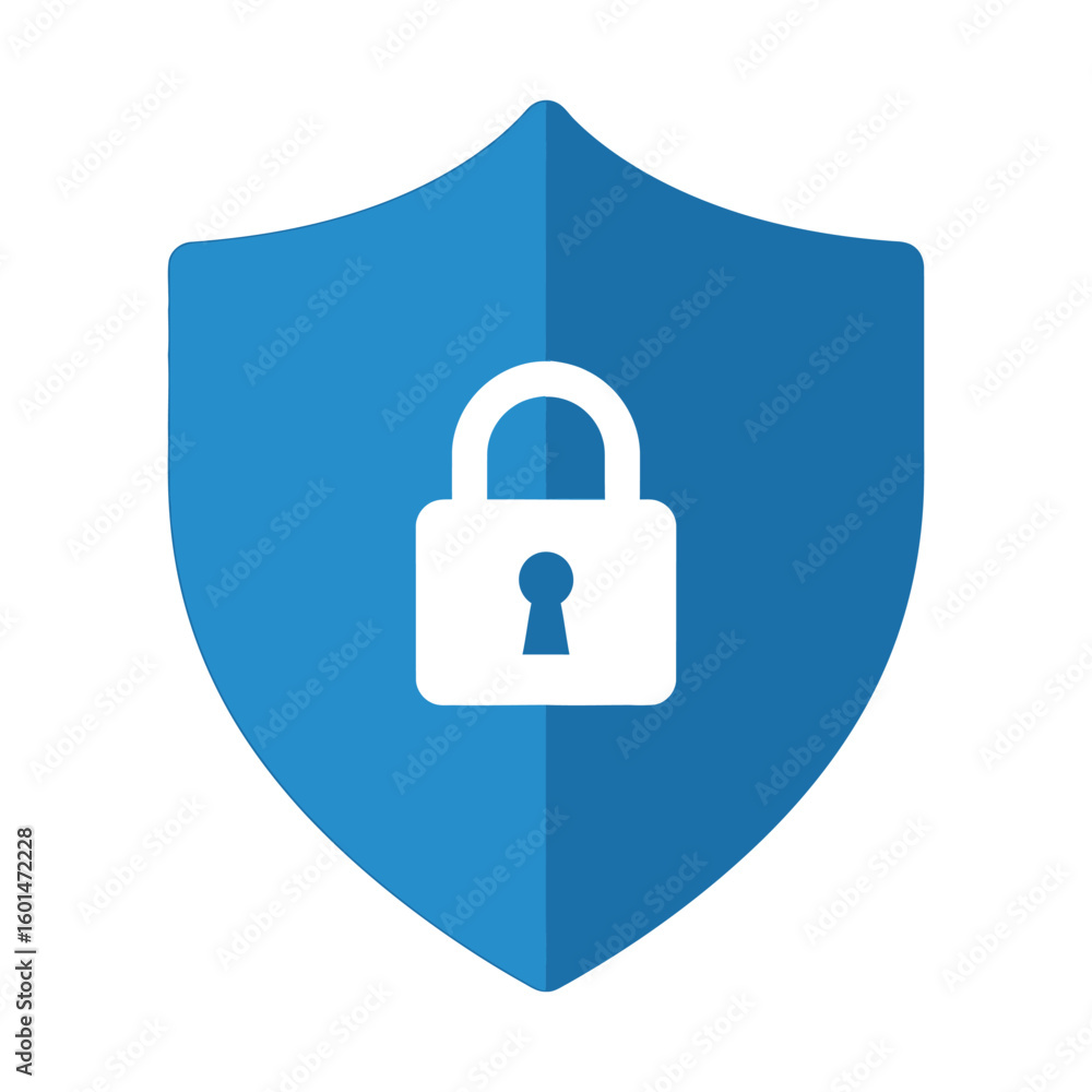 Blue Shield with White Padlock Icon Security Concept. Blue Shield with White Padlock Icon Security Concept.