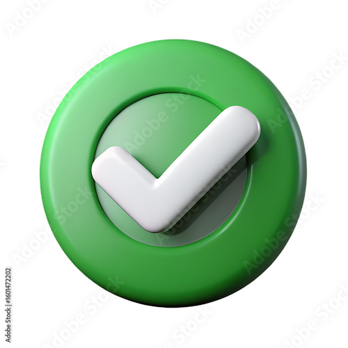 A rendered image of a green circle with a white check mark isolated on a black background centered created with generated ai