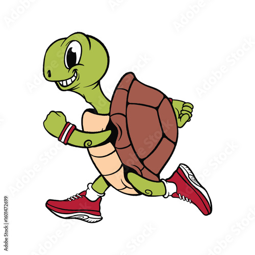 Cute cartoon illustration of a turtle mascot running