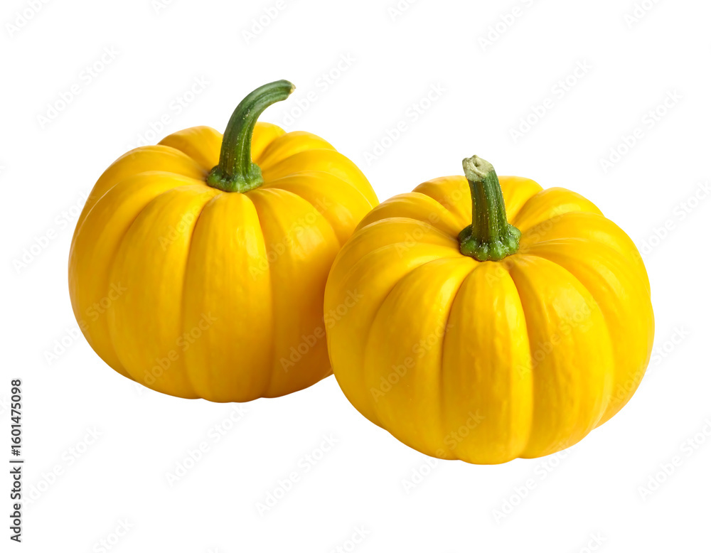 Obraz premium Two small yellow pumpkins isolated on transparent background