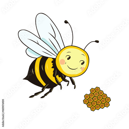 Image in the style of a child's drawing. Psela and honeycomb. Element for creating a composition.
