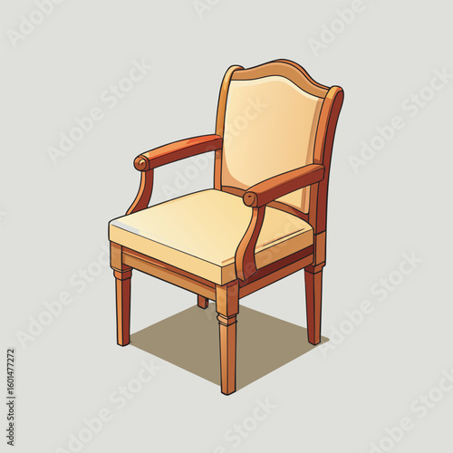 Classic armchair with wooden frame and upholstered seat isolated on a white background