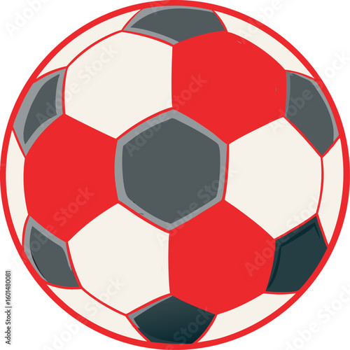 Red, whit, and black soccer ball isolated on a white background