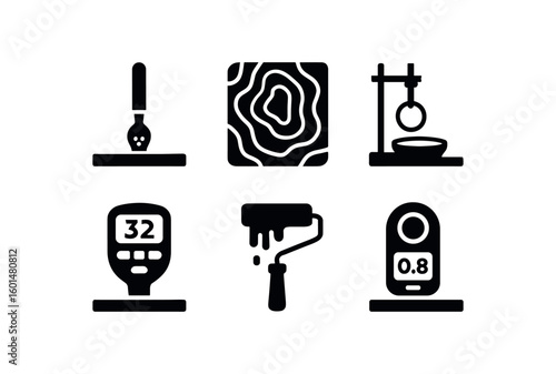 solid icon isolated surface teture probe surface contour map surface tension tester surface finish gauge surface coating applicator surface reflectance meter
