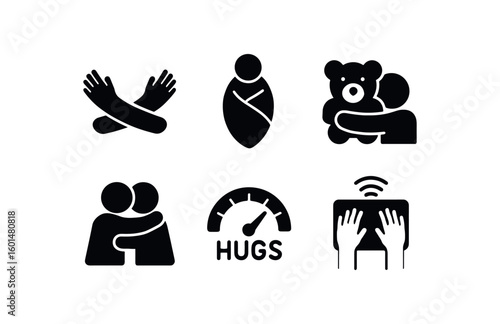 solid icon isolated hugs arms out hugs blanket wrap hugs teddy pillow hugs embrace hugs squeeze meter hugs gesture sensor