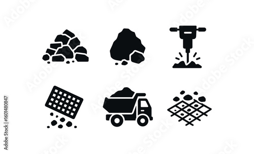 solid icon isolated bble collapsed brick heap bble concrete fragment bble rock breaker hammer bble sifting mesh bble removal tck bble stabilization mat