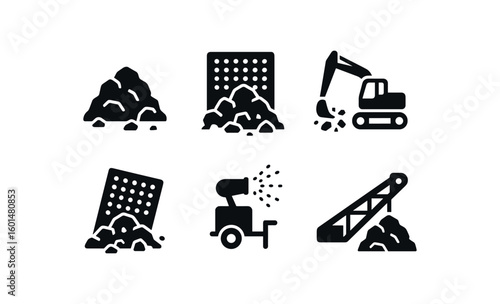 solid icon isolated bble cshed stone pile bble debris screen bble clearing ecavator bble sorting bble dust suppression unit bble aggregate conveyor