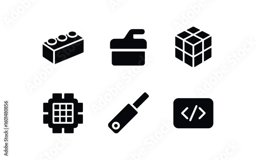 solid icon isolated block building brick block engine stopper block puzzle block memory cache block hydraulic actuator block code snippet