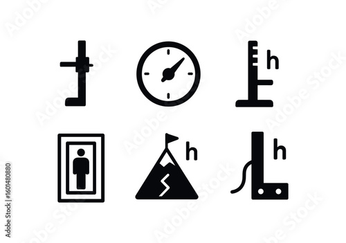 solid icon isolated height gauge rod height altimeter barometer height stadiometer scale height elevator shaft height mountain peak marker height vertical sine bar