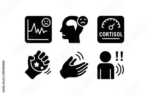 solid icon isolated fear phobia chart fear amygdala scan fear cortisol spike meter fear stress ball fear tremor sensor fear startle refle coil