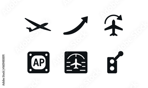 solid icon isolated f glider wing f thst curve f yaw control f autopilot unit f cockpit display f flap actuator