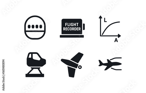 solid icon isolated f fuselage section f recorder unit f lift coefficient chart f simulator rig f aileron hinge f wind tunnel model