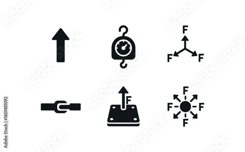 solid icon isolated force vector arrow force gauge tool force summation diagram force transmission shaft force plate sensor force field generator