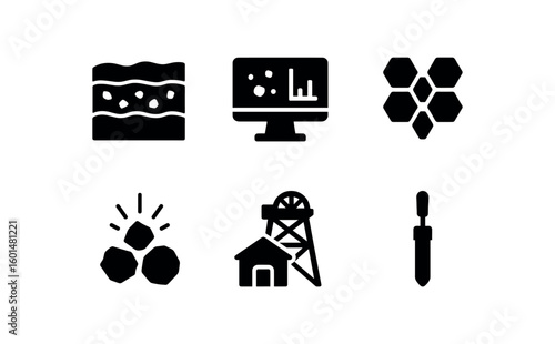 solid icon isolated coal seam layer coal dust monitor coal briquette mold coal ignition spark coal mine shaft coal sampling corer