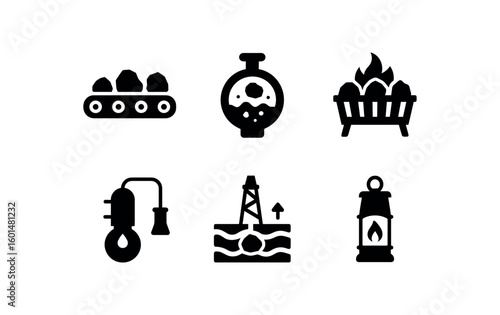 solid icon isolated coal conveyor belt coal slurry pipe coal fireplace grate coal tar distillation unit coal bed methane well coal safety lamp
