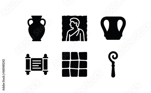 solid icon isolated antiquity ceramic vessel antiquity fresco mural antiquity amphora handle antiquity papys reel antiquity mosaic tessera antiquity ritual tool