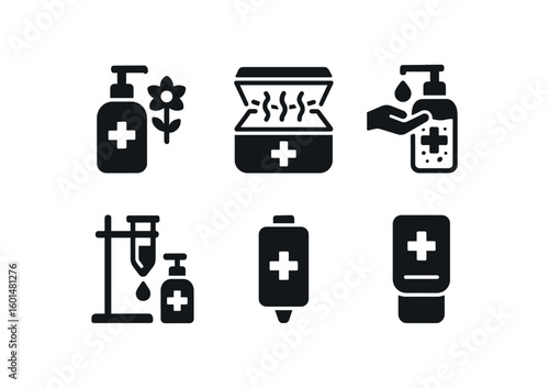 solid icon isolated sanitizer fragrance additive sanitizer UV sterilizer sanitizer gel polymer sanitizer viscosity tester sanitizer packaging cartridge sanitizer wall bracket