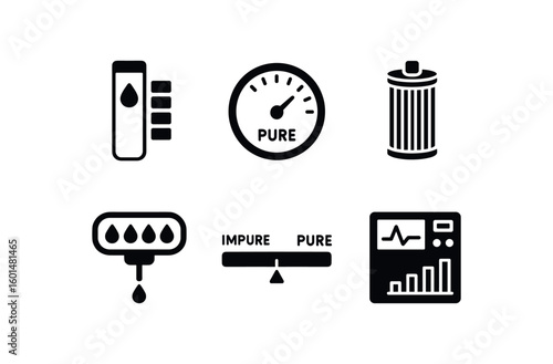 solid icon isolated purity test strip purity gauge dial purity filter element purity sensor array purity inde scale purity chromatograph