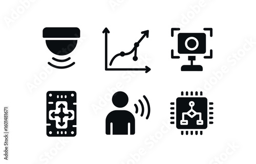 solid icon isolated motion sensor array motion vector plot motion tracking camera motion control board motion pattern detector motion algorithm module