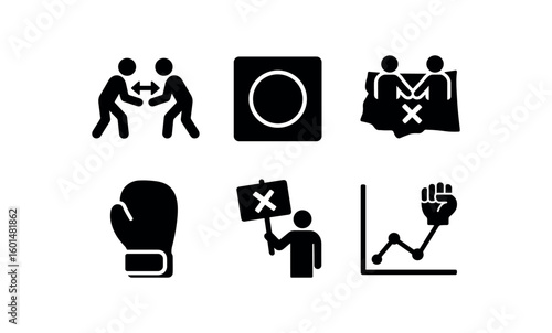 solid icon isolated stggle force diagram stggle wrestling mat stggle conflict map stggle boing glove stggle protest sign stggle data analysis