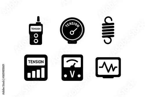 solid icon isolated tension cable tester tension gauge dial tension coil spring tension stress meter tension voltage meter tension waveform display