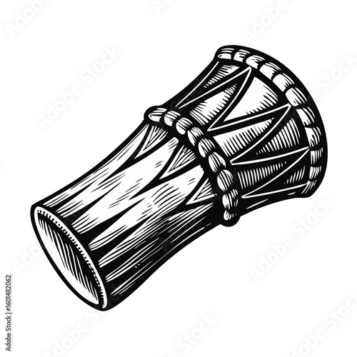 Masala drum illustration with detailed engraving on white background. This masala drum is perfect for illustrating world music and cultural themes.