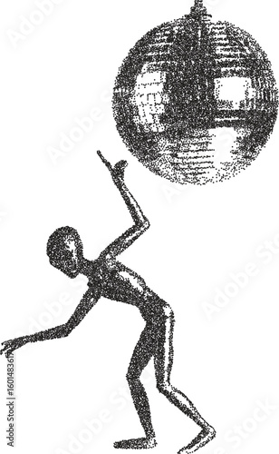 Alien vintage y2k stipple art, galaxy halftone stipple brutalist retro vector png with transparent background, orbit 2000s aesthetic photocopy effect tattoo