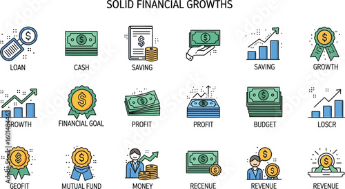Illustrations representing financial growth and money management concepts