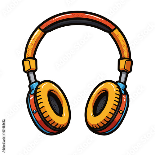 Playful eco-friendly headphones in vibrant pop art style with bold colors, isolated on white, concept of modern audio accessories and design companies.