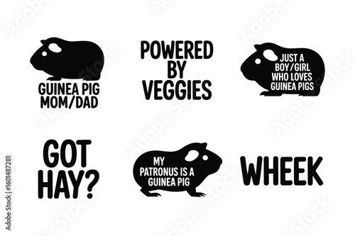 Guinea pig silhouettes with humorous phrases and sayings animal cute