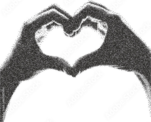 Heart and hands vintage y2k stipple art, heart halftone stipple brutalist retro vector png with transparent background, sign 2000s aesthetic photocopy effect tattoo