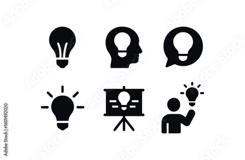 solid icon isolated idea bulb icon idea mind map idea concept bubble idea spark streak idea brainstorming board idea eureka moment