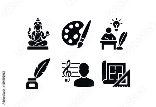 solid icon isolated creator deity statue creator artist palette creator inventor desk creator author quill creator composer staff creator architect print